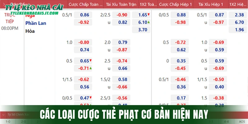 Các loại cược thẻ phạt cơ bản hiện nay